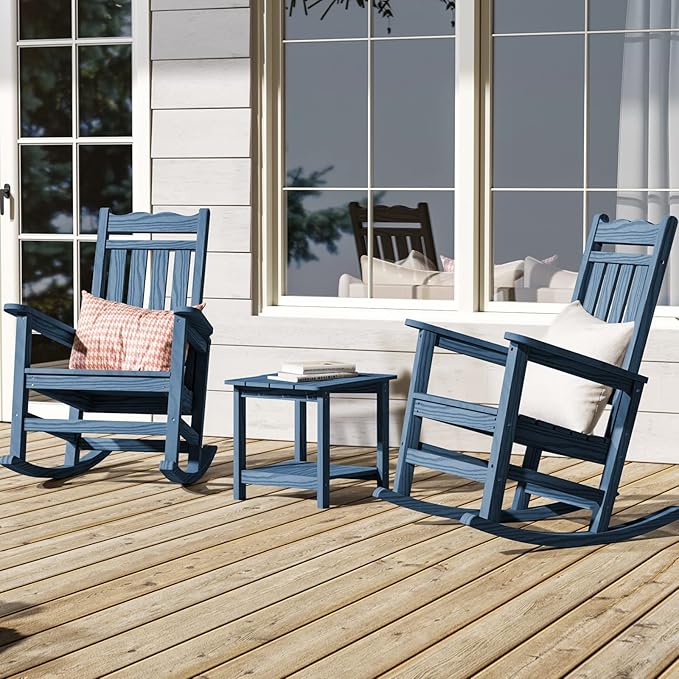 Stoog Outdoor Rocking Chairs Set of 4, All-Weather Rocking Chairs for Porch, Garden & Backyard, Easy to Maintain, Blue