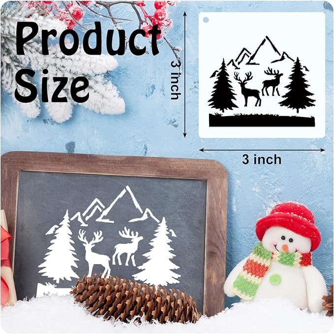 Marspark 66 Pcs Spring Easter Small Stencils for Crafts Reusable 3 Inch Stencils for Painting on Wood DIY Craft Paint Template for Wall Home Decor Card Rock Canvas Drawing Holiday (Deer)