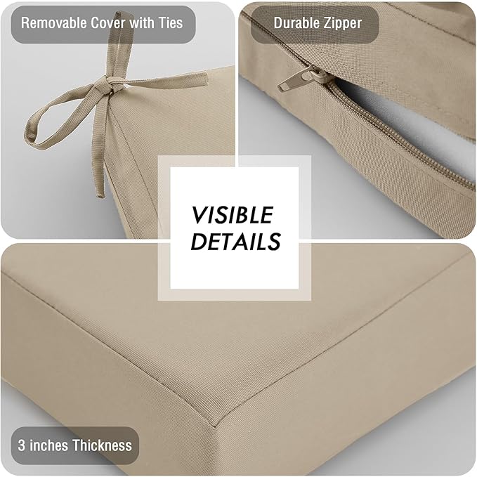 idee-home Outdoor Bench Cushion Waterproof, Bench Cushions for Outdoor Furniture, Patio Porch Swing Replacement Seat Pad with Ties for Garden Backyard, 42 x 18 Inch Beige