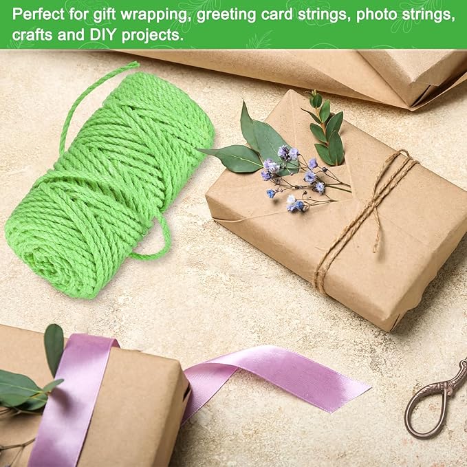 1-Pack Natural Jute Twine String, 4.5mm x 164ft/50m Long Garden Twine String for Crafts/Gift Wrapping/Gardening Plants, Durable Plant Ties Thick Rope [Light Green]
