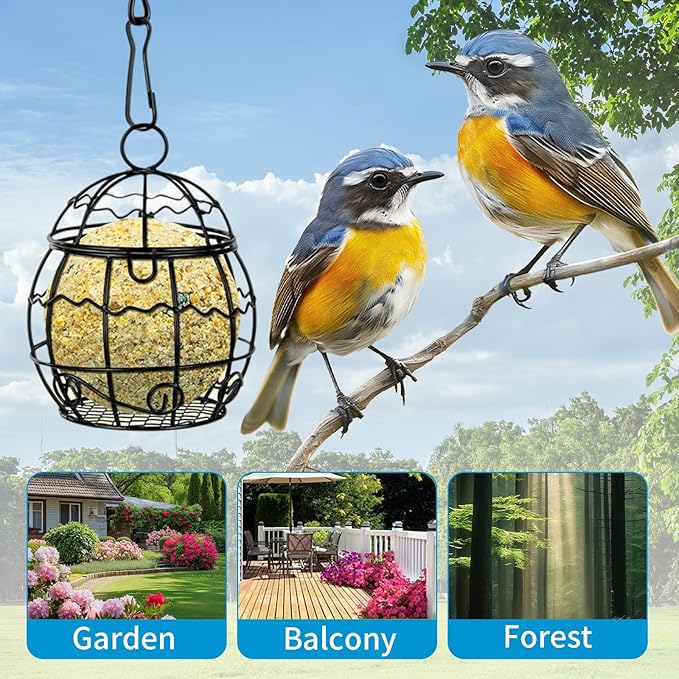 4 Pack Bird Feeder, Suet Ball Feeders for Outside Hanging, Metal Hanging with Hooks, Fat Ball Bird Feeder Suet Feeder for Wild Birds Outdoor Garden