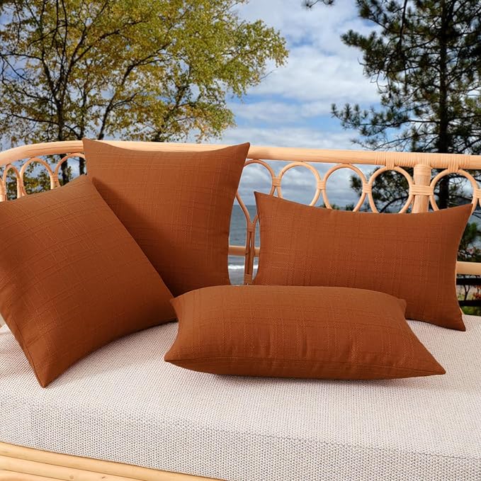 Kevin Textile Pack of 2 Outdoor Waterproof Pillow Covers Checkered Decorative Cushions Sham Throw Pillowcases Shell for Patio Tent Garden Couch Bed Sofa 16x16 Inch Burnt Orange