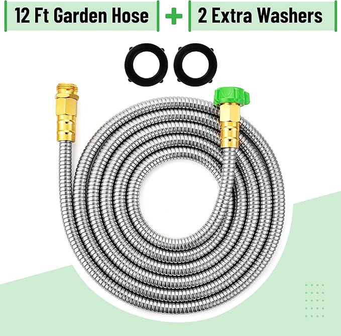 UNCO- Stainless Steel Metal Hose, 12 Feet, No Kink, Metal Garden Hose