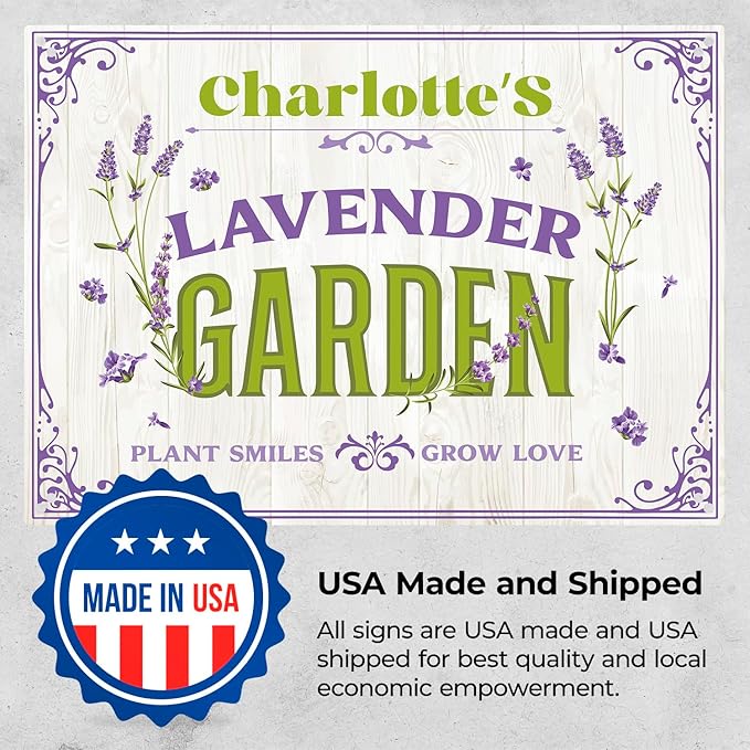 Custom Lavender Garden Sign, Personalized Name for Flower Garden, and Backyard Décor Sign, 10x14 Inches, Rust Free .040 Aluminum, Fade Resistant, Made in USA by Sigo Signs