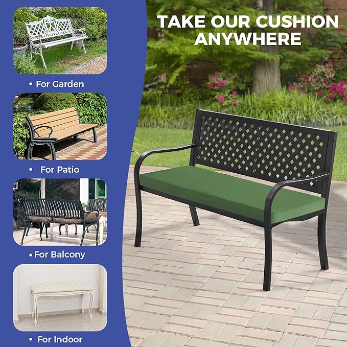 Outdoor Bench Cushions for Outdoor Furniture, 48x18x3 Inch, Waterproof Bench Pillow, Fade Resistant Long Bench Seat Pads for Garden, Indoor, Porch Swing, Army Green