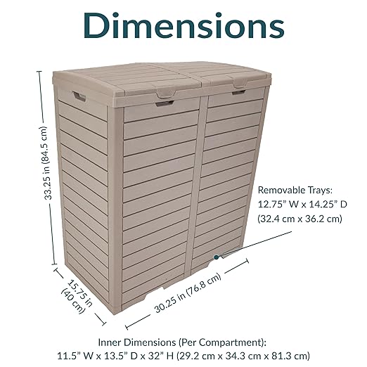 Sunnydaze 78-Gallon Double Patio Trash Can with Lid - Outdoor Garbage Can with Drip Trays - Weather-Resistant Resin - Light Gray