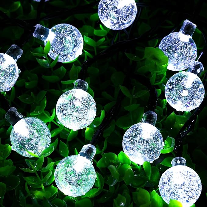 Solar String Lights, Small Crystal Ball Light，Outdoor String Light 60 LED 40ft 8 Lighting Modes Waterproof Solar Powered Patio Solar Light for Garden Yard Porch Wedding Party Decor (Pure White)