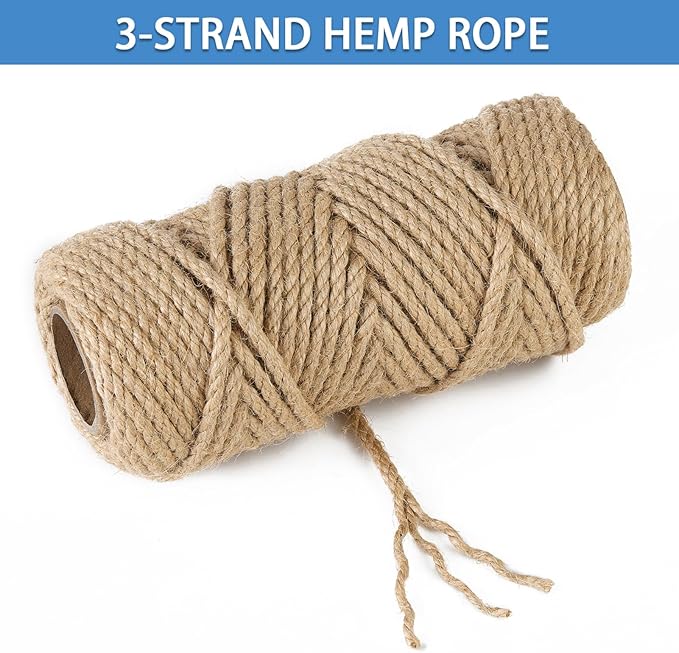 5mm 100 Feet Natural Jute Twine, for Crafts Gift, Craft Projects, Wrapping, Bundling, Packing, Holiday Packaging Twine, Gardening and More, Jute Rope to Use Around The House and Garden