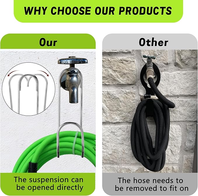 Adnee 2 Pcs Flexible Garden Hose Storage Hook-Stainless Steel Water Hose Hanger Support Up to 44lbs-Hanging Stainless Hose Holder for Indoor Outdoor Home Garden Water Hose Storage