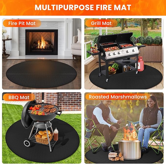 Large 42'' Fire Pit Mat for Solo Stove Bonfire | Double-Sided Fireproof | Waterproof | Oil-Proof | Easy to Clean | Bonfire Accessories | Round BBQ Mat for Solo Stove Accessories Deck Patio Lawn