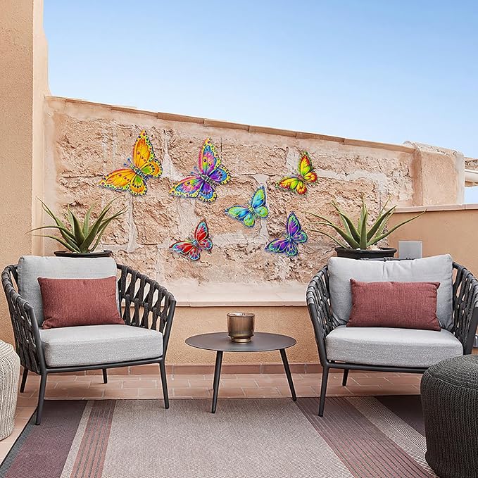 6Pcs Metal Butterfly Wall Decor, 16Inch/8Inch Outdoor Butterfly Wall Art for Fence Garden Yard Room Patio Balcony Decorations