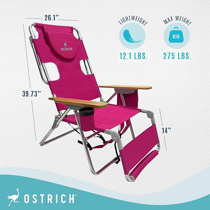 Ostrich Deltess 3 in 1 Portable Chair Cooler Bag & Reclining Lounger, Pink
