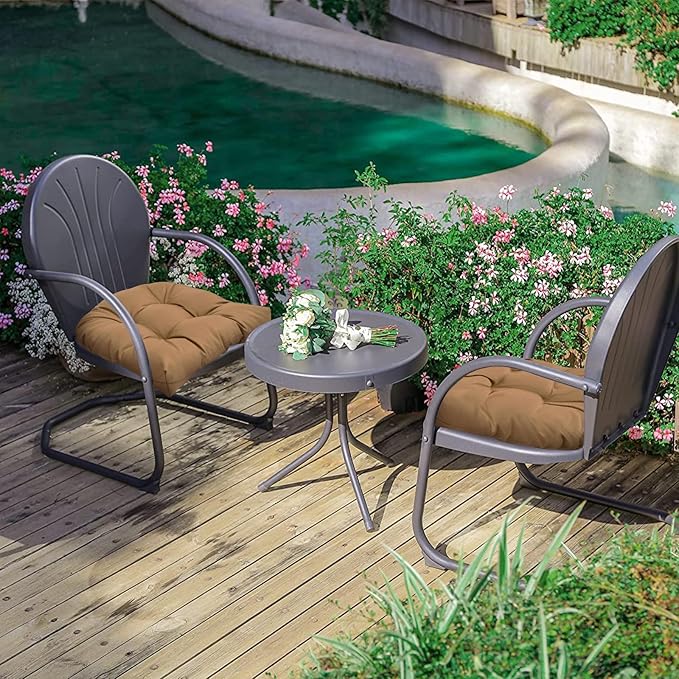 Outdoor Tufted Seat Cushions, 2 Pack Patio Wicker Chair Cushion with Ties, Waterproof Chair Pads Round Corner Cushions 19"x19"x3.9", Black