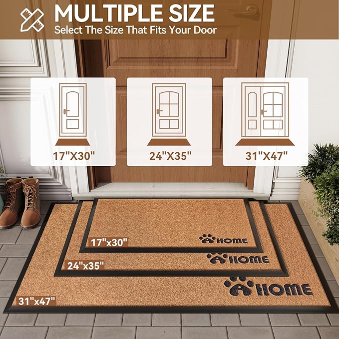 Dirt Trapping Outdoor Welcome Mats, 31x47 Durable Non-Slip Door Mat Outside Entrance, Low Profile Easy Clean Doormat for Patio Porch Front Indoor Entryway, Brown