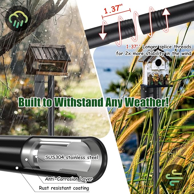 Heavy Duty Bird Feeder Pole - 88" Adjustable Bird House Stand Outdoor, Anti-Tip Auger & Stable Mount for Smart Camera Birdfeeder,Bluebird House, Bird Buddy, Birdfy