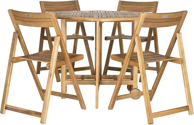 SAFAVIEH Outdoor Collection Kerman Natural 5-Piece Foldable Patio Dining Set (Fully Assembled)