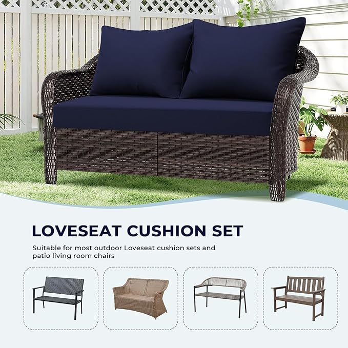 Outdoor Loveseat Cushion Set 46 x 24 inch Waterproof Oxford UV Resistant and Fade Resistant Patio Furniture Cushion, Deep Seat Cushions for Patio Couch, Bench and Swing Chair, Blue