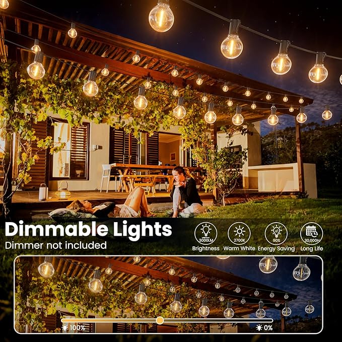 RTTY Dense-Glow Outdoor String Lights 120ft, G40 Led Patio Globe Lights with 62pcs Bulbs,Shatterproof Waterproof Connectable Hanging for Porch Cafe Bistro Backyard Gazebo Balcony Deck Party