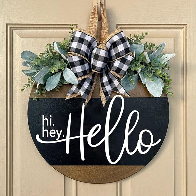 Welcome Sign for Front Door Decoration, 12" Round Wood Wreaths Hanging Welcome Sign Porch Farmhouse Decor Housewarming Gift