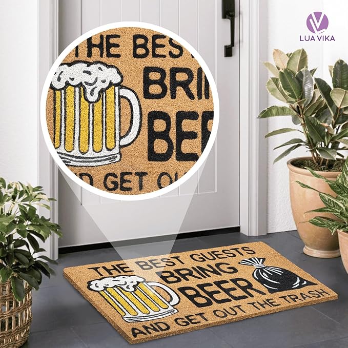 Coir Doormat Outdoor Entrance - The Best Guests Bring Beer - 17"x30" - Funny Door mats Outside - Welcome mat Funny - Indoor/Outdoor Doormat