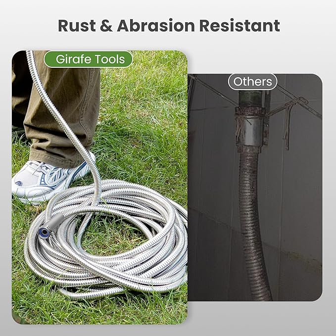 Giraffe Tools Garden Hose 100ft x 3/4", 304 Stainless Steel Metal Water Hose, No Kink Garden Water Hose with 9 Pattern Spray Nozzle, Flexible, Lightweight, Kink Free Hose for Yard, Outdoor