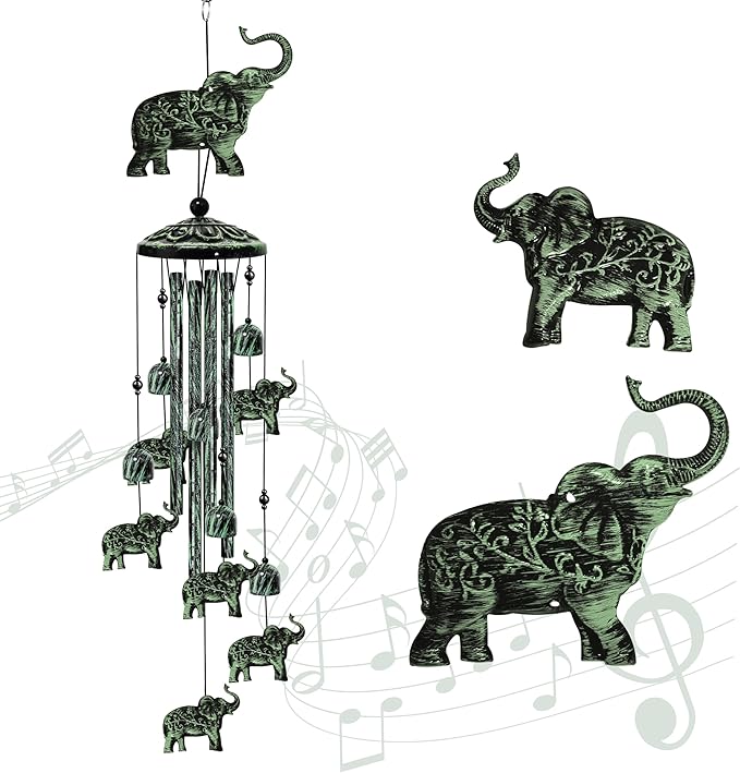 35" Elephant Wind Chimes for Outside, Elephant Wind Chimes Gifts for Mother's Day, Garden Decor for Outdoor Porch Patio Home Yard Decorations