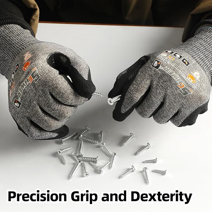 Schwer 6 Pairs ANSI A4 Cut Resistant Work Gloves with Extreme Lightweight & Thin, Sandy Nitrile Touchscreen Safety Working Gloves with Grip, 3D-Comfort Fit, Flexible and Breathable, L, AR5918