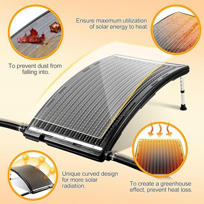 2026 Upgraded Solar Pool Heater with Adjustable Support Feet, Inground Pool Solar Heater, Above Ground Pool Heater, Solar Water Heater, Pool Heater for Above Ground Pool（2 Set）