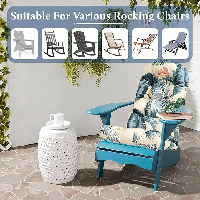 Outdoor Adirondack Chair Cushion with Ties Non Slip Waterproof High Back Lawn Chair Cushions Thicken Printing Patio Chair Pad 43"*20"*3.9" for Living Room Decoration