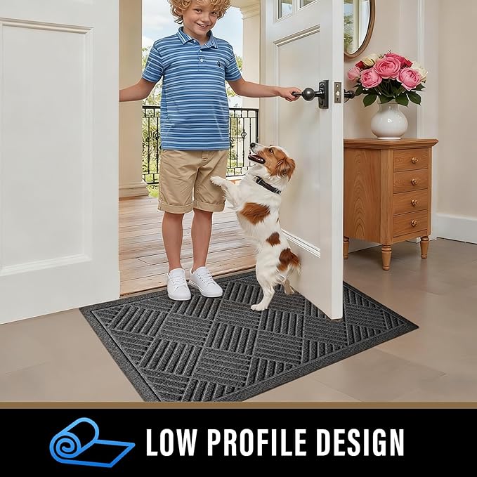 PLEASOR Front Door Mat Outside Entrance, Dirt Resistant and Absorbent Welcome Door Mat Outdoor Indoor, Sturdy Non-Slip Backing Entry Mat, Fade Resistant, Low Profile Doormat for Entryway, 29x17, Grey