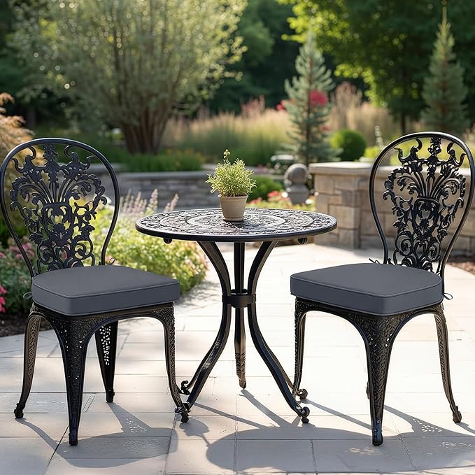 Outdoor Chair Cushions Set of 2: Waterproof & Fade Resistant Patio Furniture Cushions - 18.5 x 16 x 2 Inch Non Slip Round Corner Seat Cushion Pads with Removable Cover for Garden Yard Lawn, Dark Grey