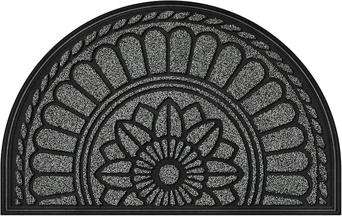 Mibao Half Round Door Mat, Non-Slip Welcome Entrance Way Durable Rubber Low-Profile Heavy Duty Doormat, Half Circle Mats for Garage, Patio, High Traffic Areas, 23.5" x 35.5", Gray