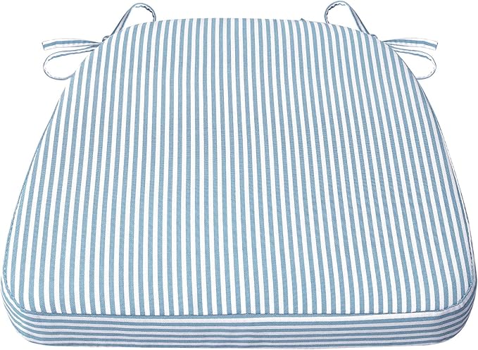 AAAAAcessories D-Shaped Chair Cushions, 2" Thick Dining Chair Pads with Ties and Removable, Machine-Washable Cover, 17" x 16", Pinstripe Blue
