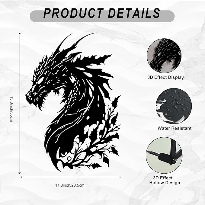 LIYAOLI 3D Dragon Wall Art Decor - Black Metal Dragon Head Sculpture for Men Cave, Western Room Decor - Unique Fantasy Gifts for Medieval Decorations, Bedroom & Living Room