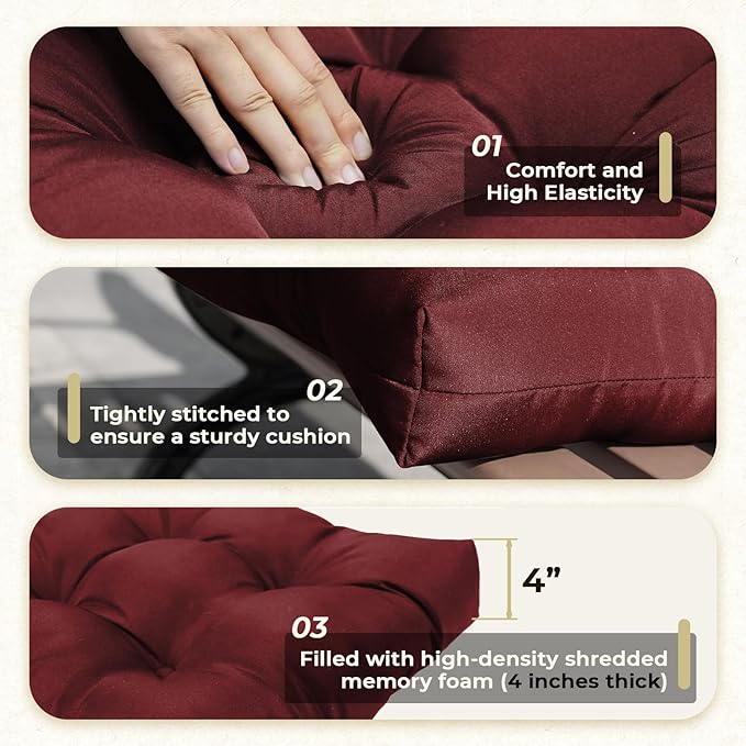 All Weather Waterproof Wicker Chair Cushions of 3 Pieces, Outdoor Wicker Chair Cushion for Patio Furniture Loveseat Settee Bench, 1 Loveseat and 2 U-Shaped Thickened Cushions, Red