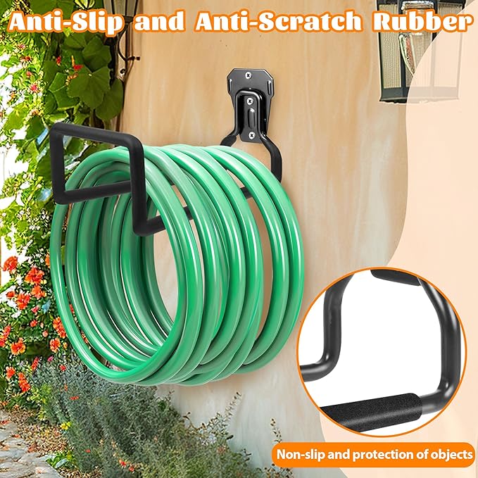 2pcs Garden Hose Holder Wall Mount - Metal Garden Hose Reel Sturdy Water Hose Holders for Outside Yard, Heavy Duty Hose Hanger for Water Hose Storage (2pcs Black)