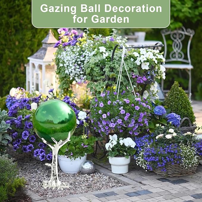 Nerien 8 Inch Gazing Ball, Stainless Steel Garden Mirror Globe, Polished Ornament Sphere, Hollow Floating Reflective Hemisphere, Home Outdoor Pond Housewarming Swimming Pool Decoration Gift, Green