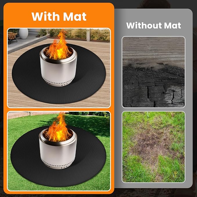 Large 52'' Fire Pit Mat for Solo Stove Bonfire | Double-Sided Fireproof | Waterproof | Oil-Proof | Easy to Clean | Bonfire Accessories | Round BBQ Mat for Solo Stove Accessories Deck Patio Lawn