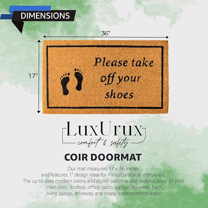 LuxUrux Welcome Mats Outdoor Coco Coir Doormat, with Heavy-Duty PVC Backing - Natural - Perfect Color/Sizing for Outdoor/Indoor uses. (17 x 36)