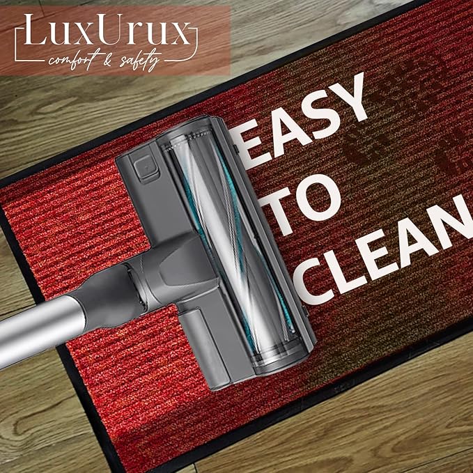 LuxUrux Striped Red Christmas Door Mat - Heavy Duty, Indoor/Outdoor, Easy Clean, Waterproof, Low-Profile (24'' x 16'') - Festive, Durable Solution for High Traffic Areas