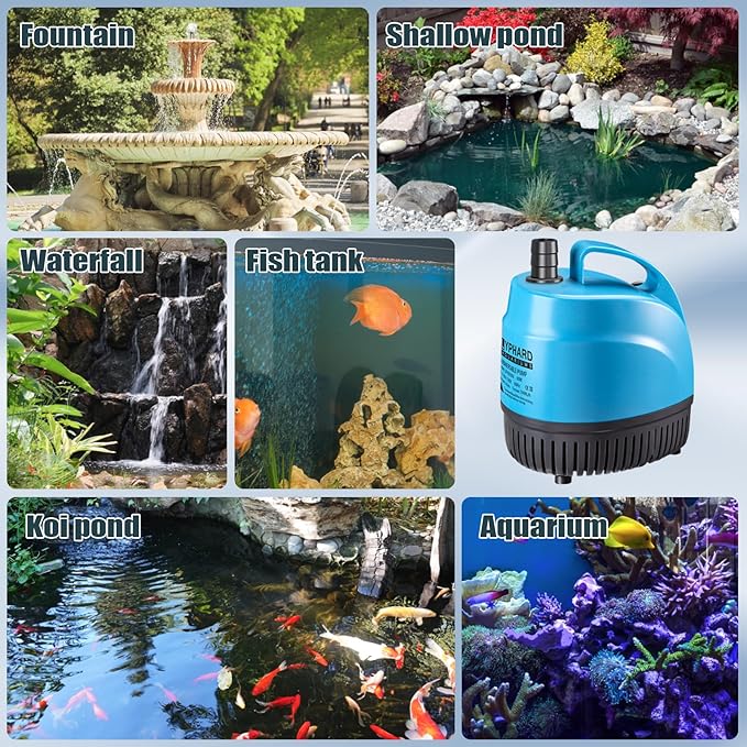 LYPHARD AQUARIUMS 125W Submersible Water Pump, 1110GPH High Lift 12.8ft Aquarium Pumps for Fish Tank, Pond, Fountain, Hydroponics, Waterfall