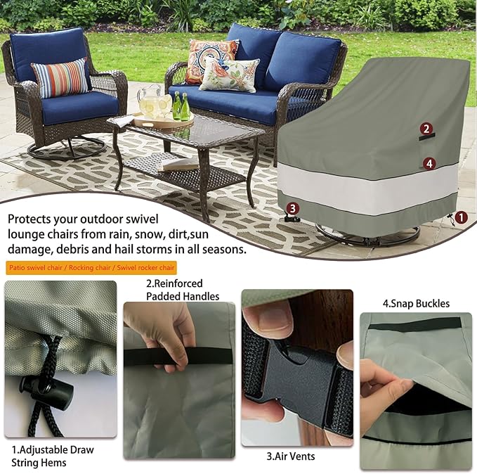Patio Chair Covers Waterproof Patio Furniture Covers,35W x 37D x 38 H Inches Outdoor Swivel Chair Cover 2 Pack -Grayish Green