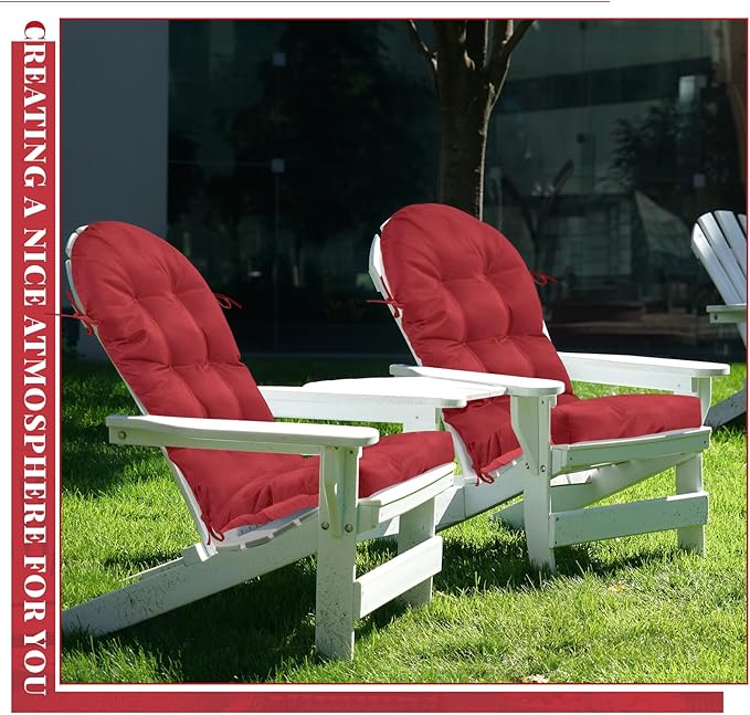 Geelin 4 Pcs Adirondack Chair Cushion High Back Patio Rocking Chair Cushion 44 x 19 x 4 Inch Tufted Weather Resistant Fade Resistant Seat for Patio Rocking Seat (Rubine)
