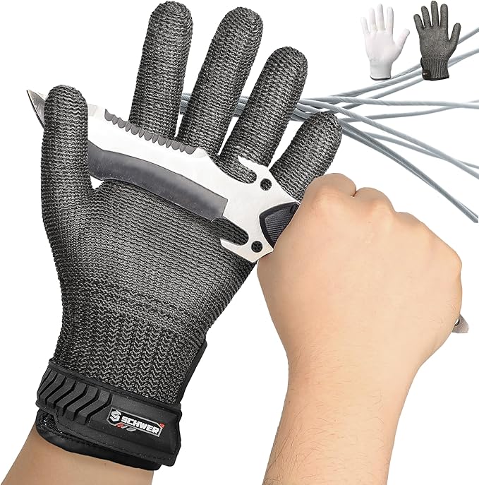 Schwer Ultimate Cut Resistant Gloves Beyond ANSI A9, Reinforced Stainless Steel Glove, Food Grade Mesh Metal Gloves for Butcher Meat Cutting, Oyster Shucking, Mandoline, PR1708 (L, 1 PCS)