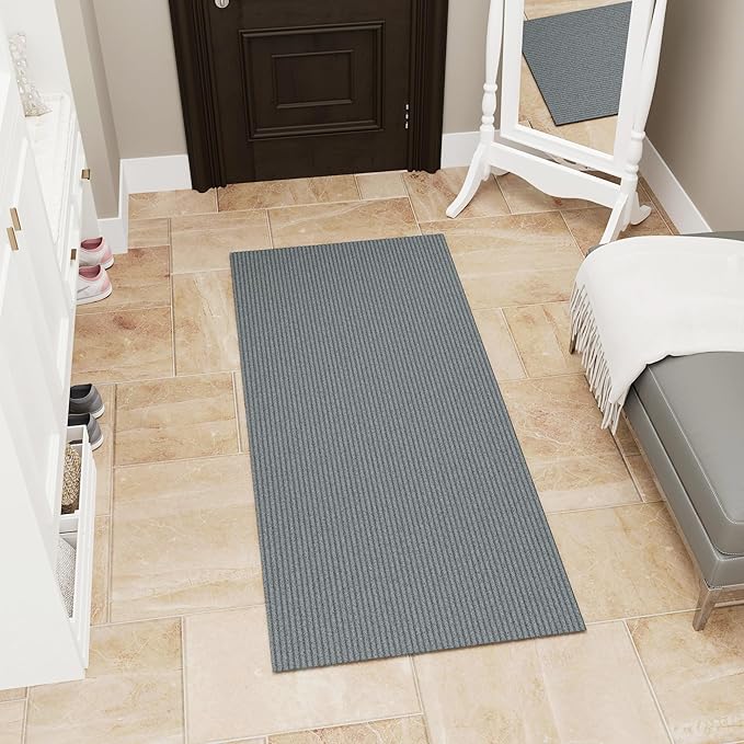 Ottomanson Front Door Mat – Non Slip Scraper Mud Mat for High Traffic Entryways, RV & Patio – Dirt Trapping and Durable for Indoor & Outdoor Use – 2' x 4' – Gray