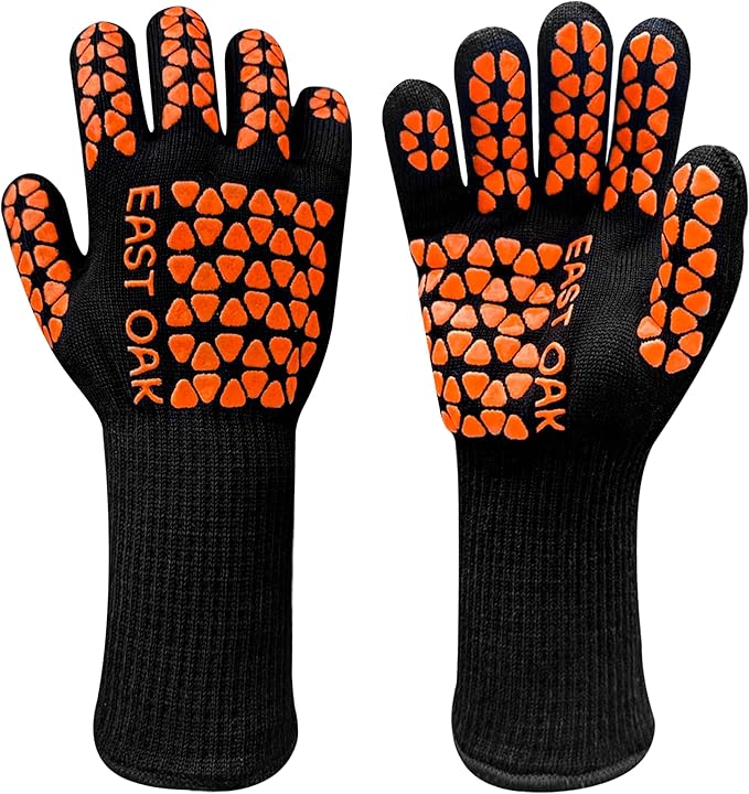 East Oak BBQ Gloves, 1472℉ Heat Resistant Gloves, Silicone Non-Slip Grill Gloves for Smoker, Barbecue, Red