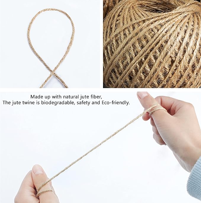 3mm Jute Twine 656 Feet - Natural Thick Rope for Crafting, Gift Wrapping, Gardening, Packing and Wedding Decor - Brown String