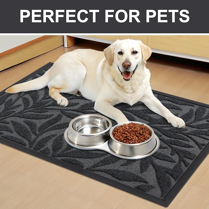 Smiry Front Door Mat Indoor Outdoor Entrance, Heavy Duty Natural Rubber, Trap Dirt and Moisture, Non-Slip Doormats, Low Profile, Easy Clean Patio Porch Entryway Mat, 47x32, Grey