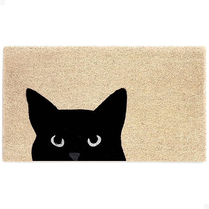 THEODORE MAGNUS Door Mat - Cat Welcome Mat for Front Door with Non-Slip Backing - Durable Doormat - Perfect for Outside Entrance Matt - Outdoor/Indoor - Curious Cat - 17" x 30"