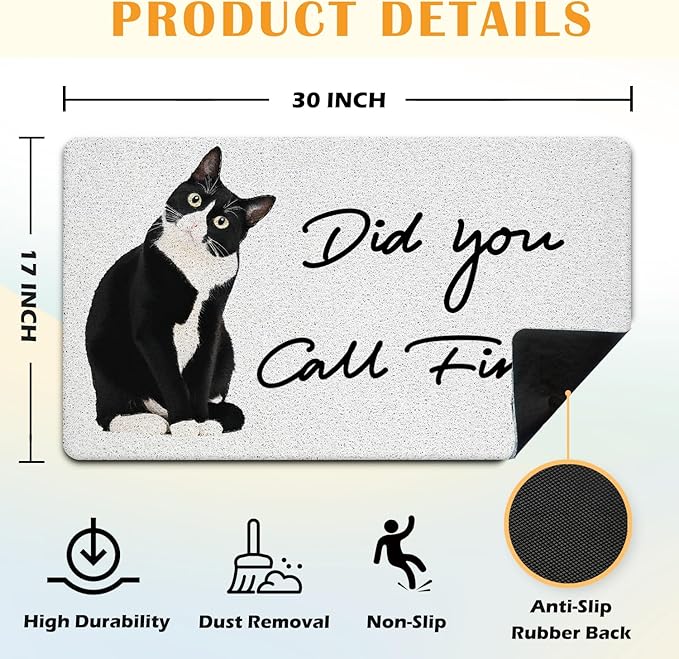 JINYO Cat Door Mat, Did You Call First Funny Door Mat Indoor Outdoor Entrance Entryway Porch, Cat Welcome Mats, Funny Kitty Bath Mats for Bathroom, 17x30 Inch